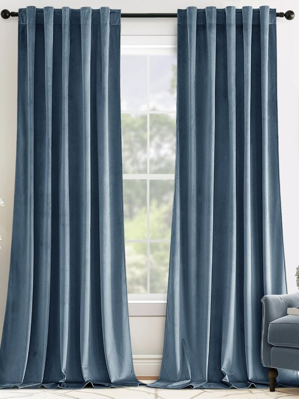 Velvet Curtains 52x84 inches 2 Panels Stone Blue Blackout Curtains